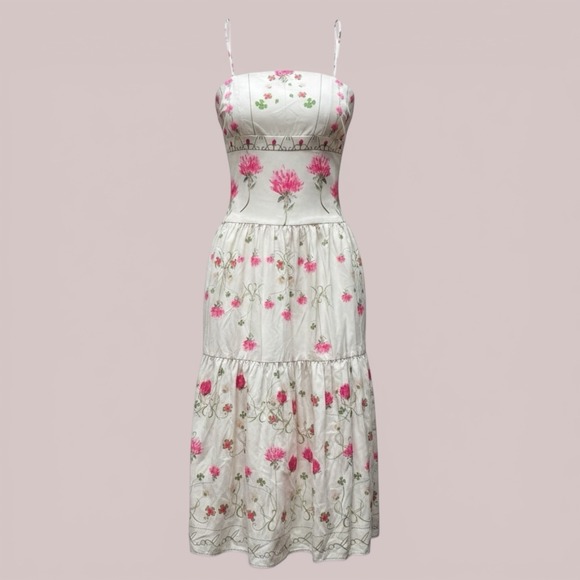 Jardinvue Dresses & Skirts - White Pink Floral Cami L Midi JardinVue Dress Wedding Guest Cottagecore Coquette